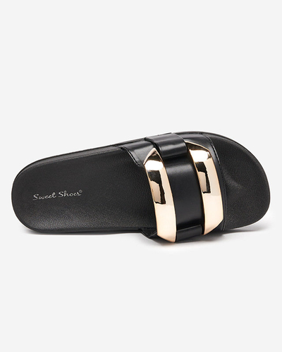 OUTLET Női fekete papucs arany díszítéssel Serina - Lábbeli