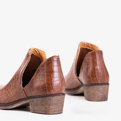 Brązowe wężowe półbuty z wycięciami Piksena - Obuwie