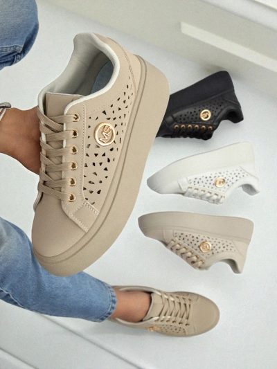 Cleo Ecru Platino – bézs platformos sneakers Royalfashion eco bőr
