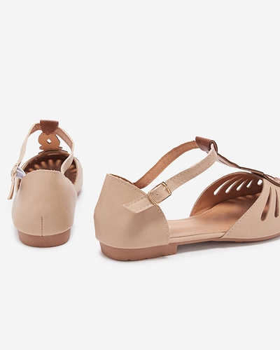 Bézs színű női áttört balerinák oldalán kivágással Erraf-Footwear