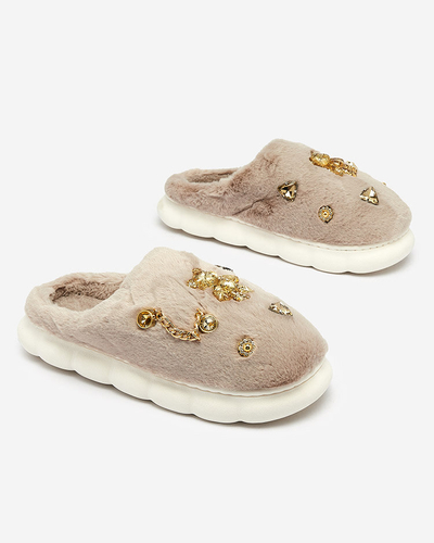Royalfashion Szürke női szőrme papucs díszítéssel Erserra