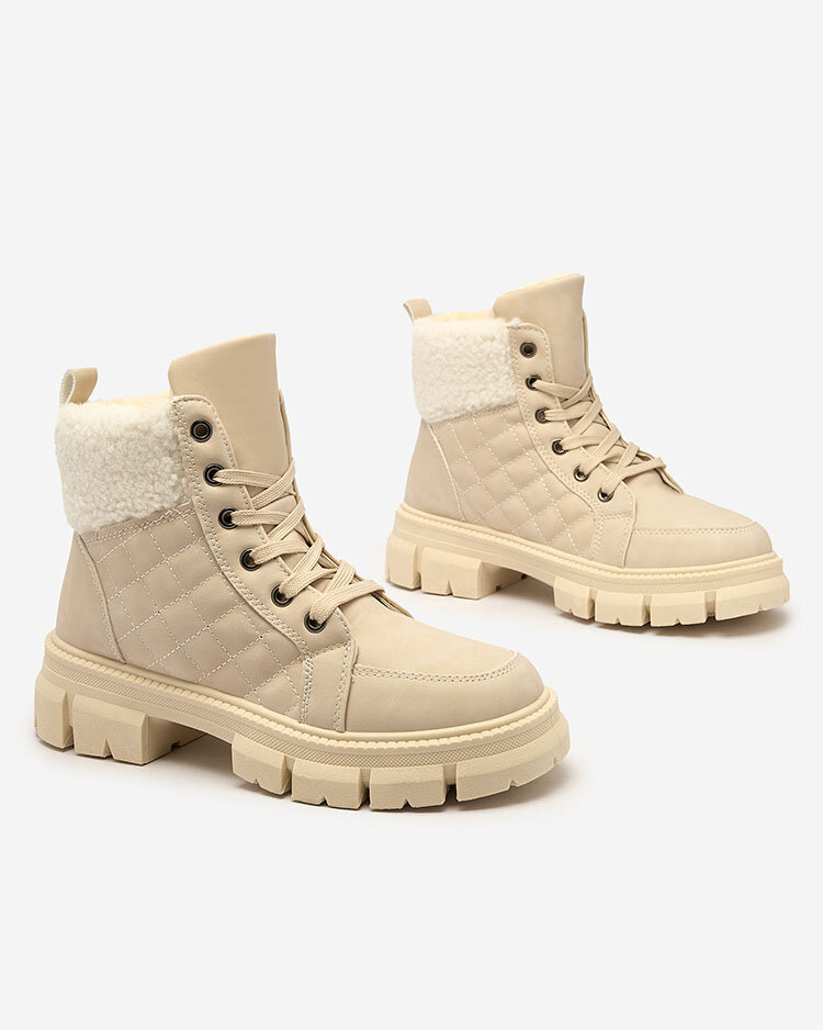 Royalfashion Bézs női szigetelt trapper csizma Hogenaf