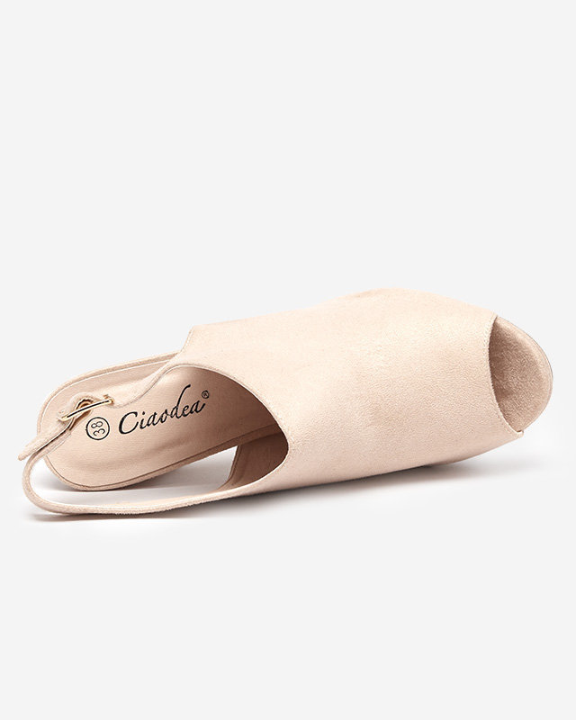 OUTLET Bézs színű női szandál magasabb oszlopon Veteri - Lábbeli