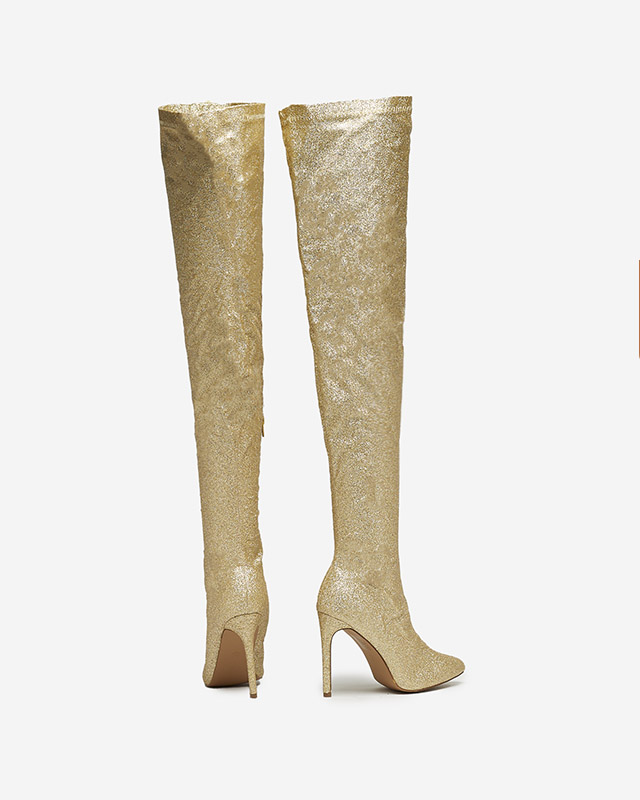 Arany női over-the-knee csizma csillámokkal Qesda- Footwear