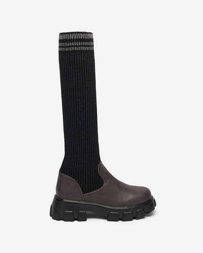 Fekete és barna magas csúszású női csizma Alerpi- Footwear