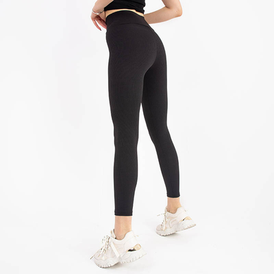 Fekete, magas derekú bordás női leggings - ruházat