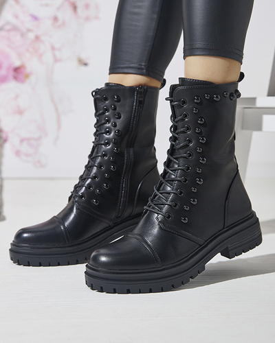 OUTLET Fekete női fűzős csizma gyöngyökkel Gunny- Footwear