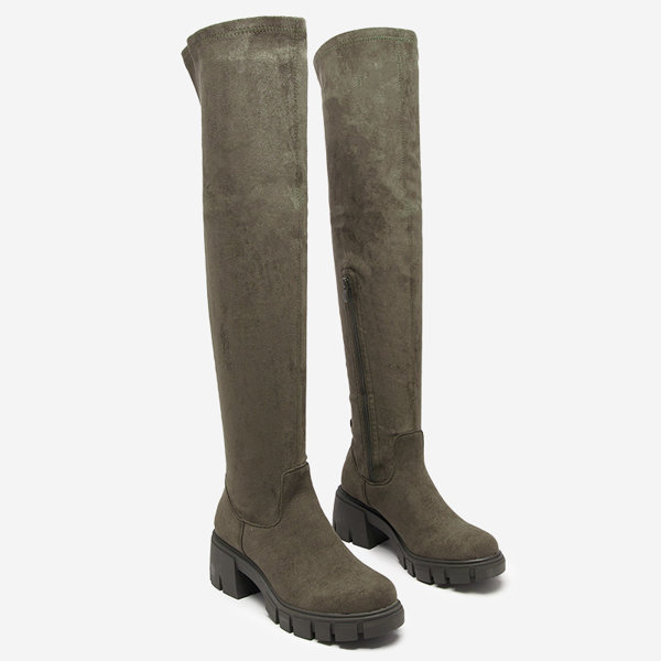 OUTLET Sötétzöld női térdig érő csizma Netirit - Lábbeli