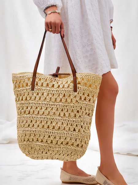 Royalfashion Nagy, szalmatáskából készült női kézitáska Természetes Klasszikus