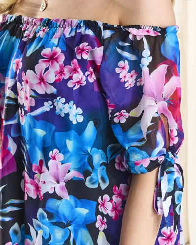 Tengerészkék női ruha a'la hiszpanka színes virágokkal - Ruházat