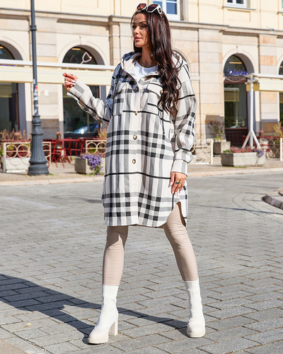 Royalfashion Fehér női kockás ingkabát
