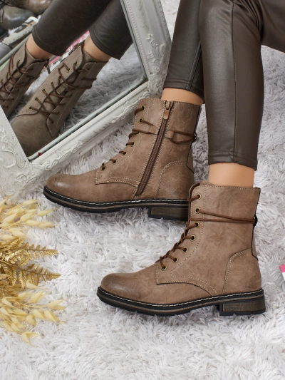 Flora Barna Szintetikus Női Bokacsizma Alkalmi Őszi