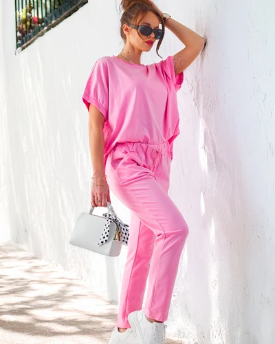 Royalfashion Női pamut szett rövid ujjakkal és egyenes nadrággal