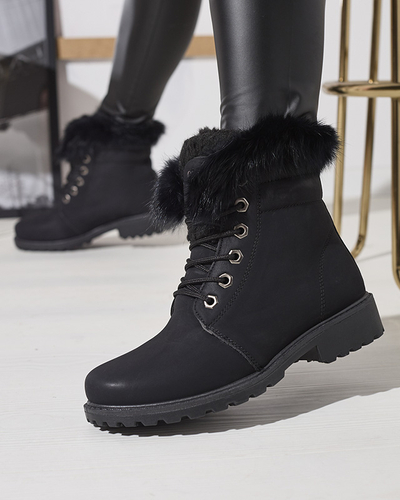Klasszikus női csizma a'la trapper fekete színben Lausa- Footwear