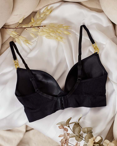 Royalfashion női bordás melltartó díszpántokkal