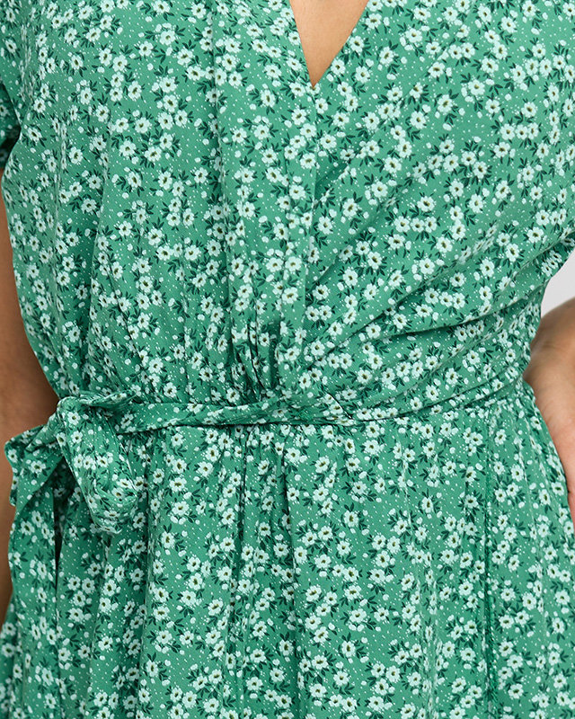 Zöld női kiszélesedő virágos ruha - Ruházat