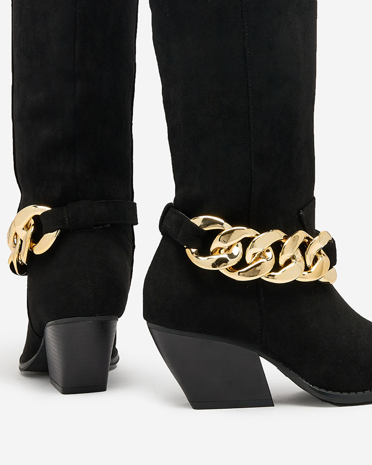 Royalfashion Fekete női csizma a'la cowgirls Tegona