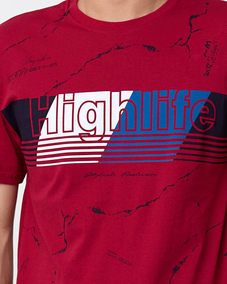 Gesztenyebarna férfi póló mintával - Ruházat