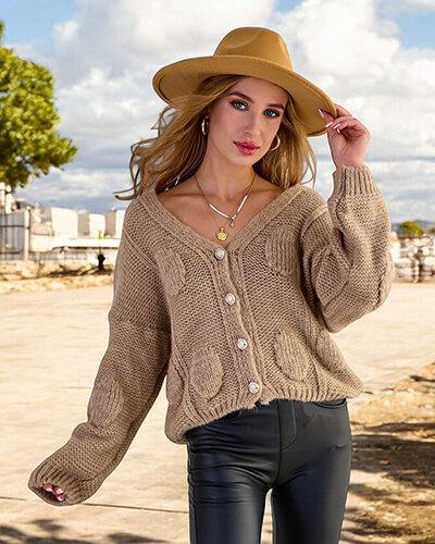 Royalfashion Női kötött pulóver gombokkal