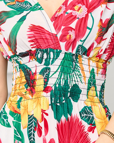 Rövid fehér ruha, virágmintás vállpántos - Ruházat