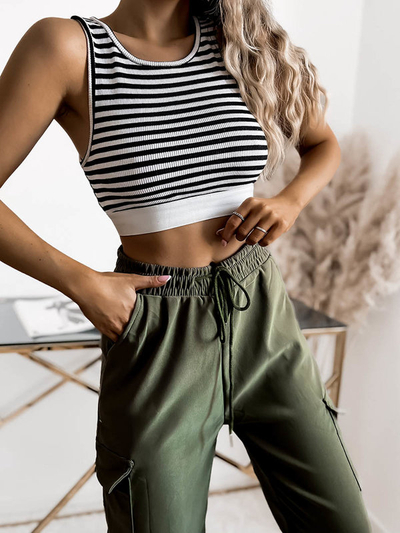 Sötétzöld női széles nadrág a'la cargo - Ruházat