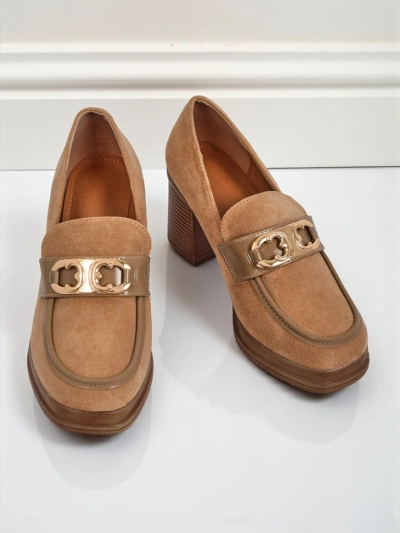 Női Perseida Loaferek – világosbarna velúr vastag sarkú elegáns