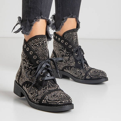 Fekete női csizma cirkóniával Elwira - Lábbeli