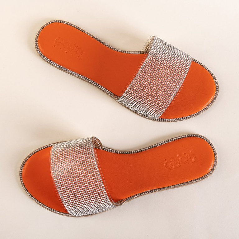 OUTLET Narancssárga női papucs cirkóniákkal Verina - Lábbeli