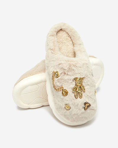 Royalfashion Bézs női szőrme papucs díszítéssel Erserra
