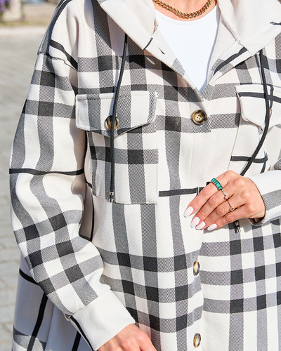 Royalfashion Fehér női kockás ingkabát