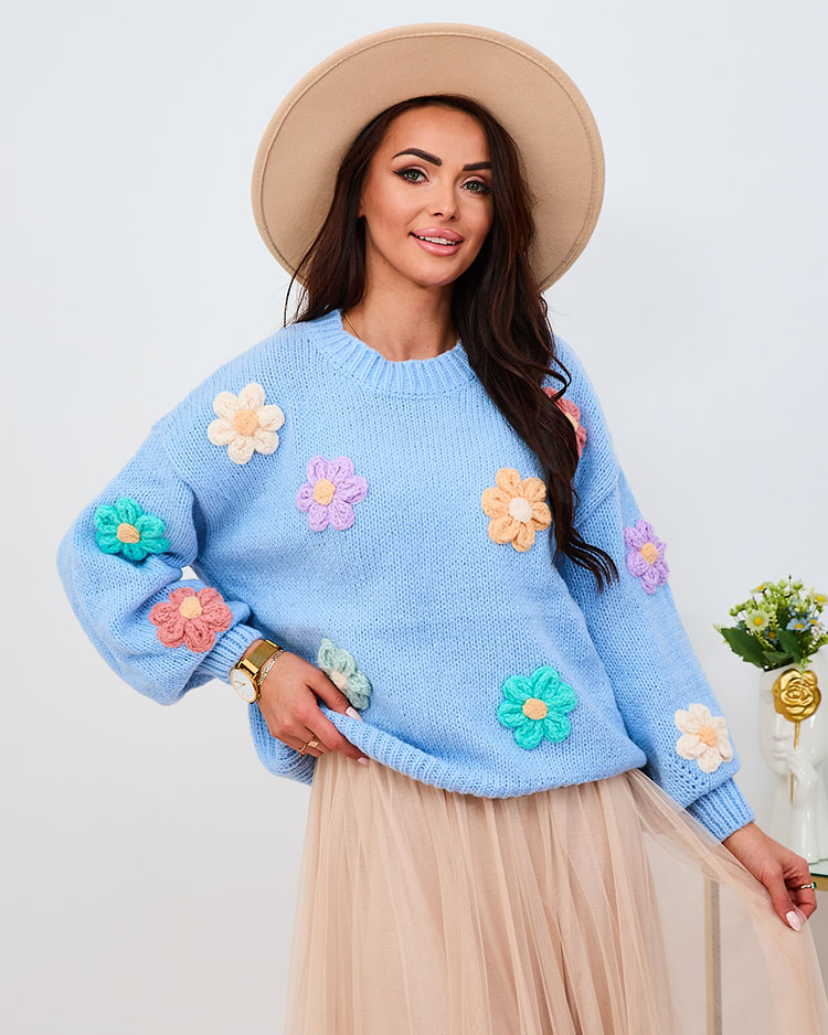 Royalfashion Pink Női virágos pulóver