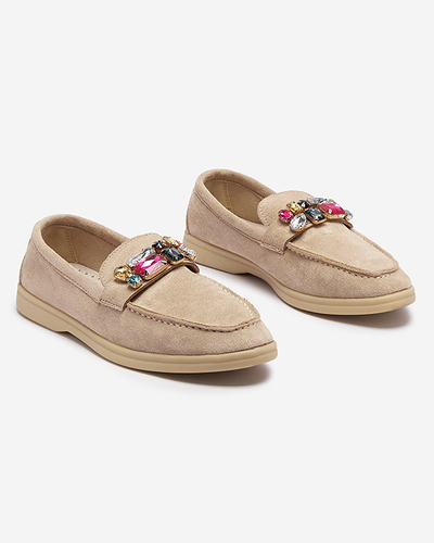 Eco velúr világosbarna női mokaszin díszes kristályokkal Nellens- Footwear