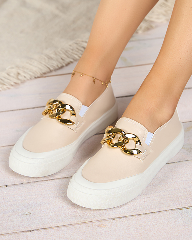 OUTLET Női bézs bebújós cipő vastagabb talppal Senula díszítéssel - Lábbeli