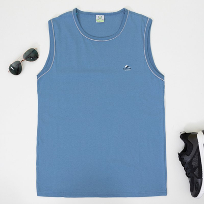 Férfi kék ujjatlan pamut póló - ruházat