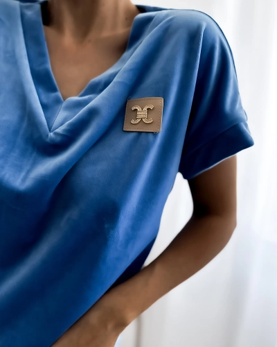 Royalfashion Kék velúr női tréningruha szett