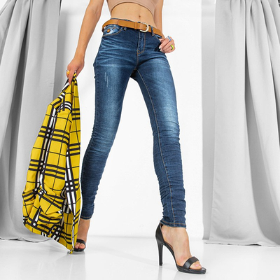 Sötétkék nadrág övvel a nők számára - Ruházat