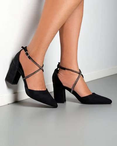 Royalfashion Női öko velúr tűsarkú cipő pántokkal Eurole