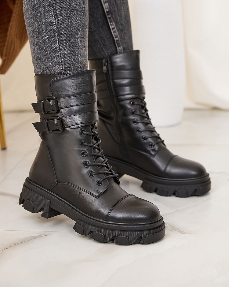 Royalfashion Eco bőr női bagger csizma fekete színben Faserti