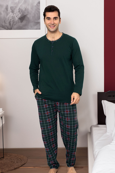 Royalfashion Férfi pamutra vonatkozó pamut pizsama kockás mintával