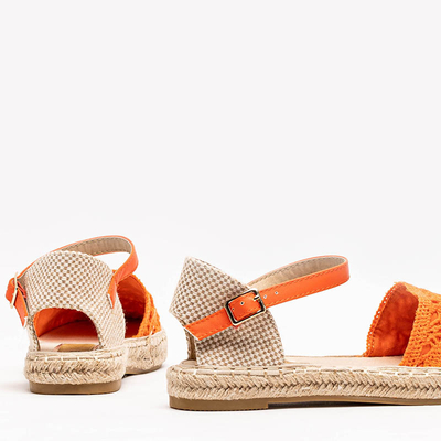 Pomarańczowe sandały typu espadryle z ażurową cholewką Asia - Obuwie