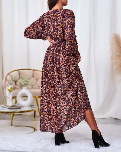 Royalfashion Camel mintás női maxiruha
