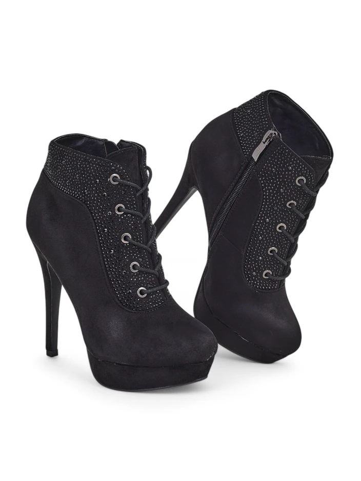 Royalfashion Női magassarkú bokacsizmák strasszokkal Efelolo