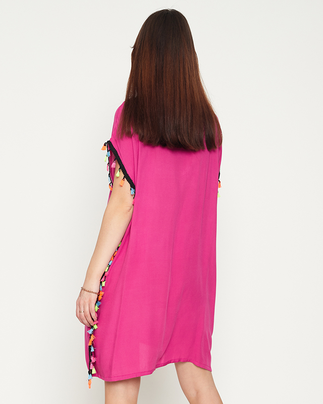 Női rózsaszín nyári strandtunika rojtokkal - Ruházat