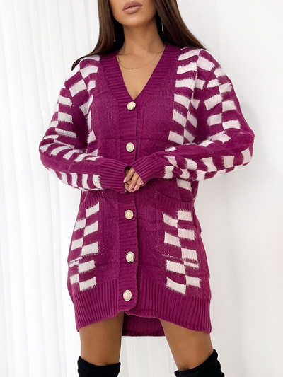 Royalfashion Koalt hosszú kockás gombos pulóver