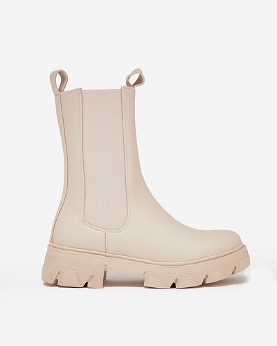 Royalfashion Női magas, lapos sarkú csizma ekrü színben Vedita