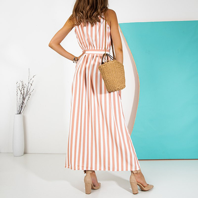 Rózsaszín és fehér női maxiruha - ruházat