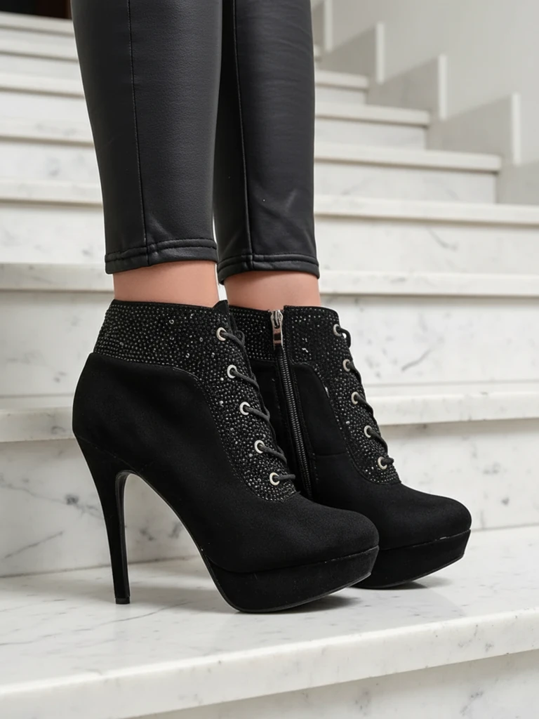 Royalfashion Női magassarkú bokacsizmák strasszokkal Efelolo