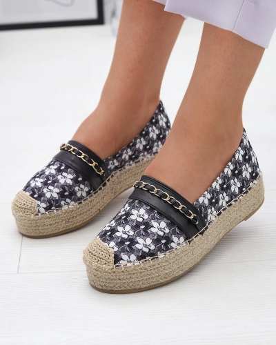 Fekete virágos espadrilles Azzaxi- Lábbeli