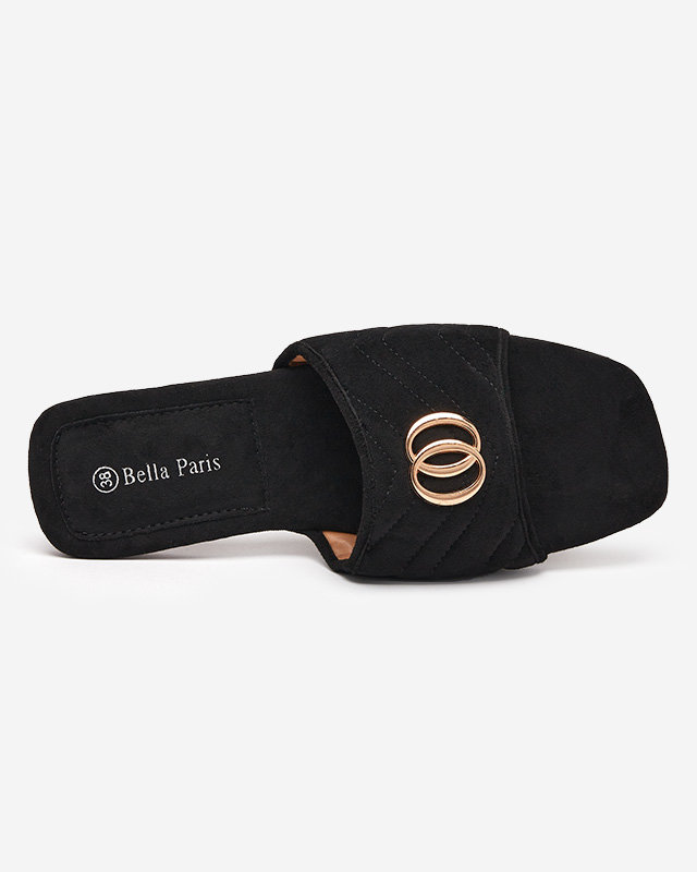 OUTLET Fekete női öko-velúr papucs, arany díszítéssel Fanico - Lábbeli