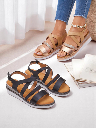 Aurelia Nero – Fekete női éksarkú szandál Royalfashion öko bőr